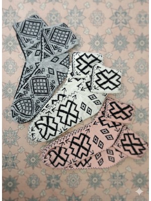 Ünlü Çorap Kilim Desen Yün Örgü Çorap 3çift 36-40 Numara