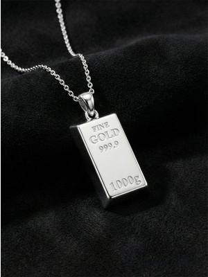 Roza Silver 925 Ayar Gümüş Minyatür Altın Külçe Modelli Tasarım Gümüş Kolye