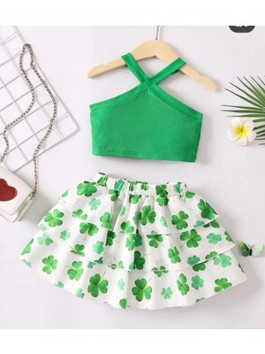 Kız Çocuk Yonca Desenli Alt Üst Takım