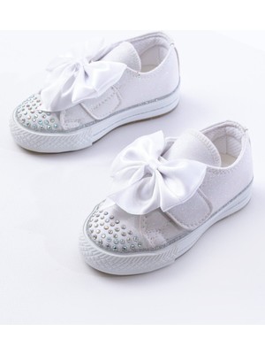 Kız Çocuk Siyah Kaydırmaz Taban Işıklı Fiyonklu Taşlı Spor