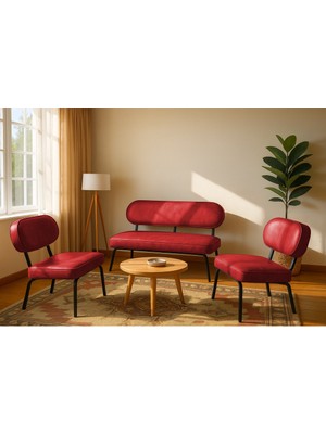 Azra Mobilya Luna Modern Deri Koltuk Takımı | Bekleme Koltuğu | Ofis Koltuk Takımı | Kırmızı