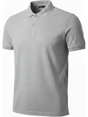 Beruflic Erkek Pike Kumaş Düğmeli Yaka Regular Fit Günlük Kısa Kol Tişört T-Shirt - Gri