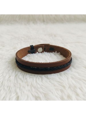 Uretti - Ali 7128 0034 El Yapımı Kahverengi Deri Bileklik