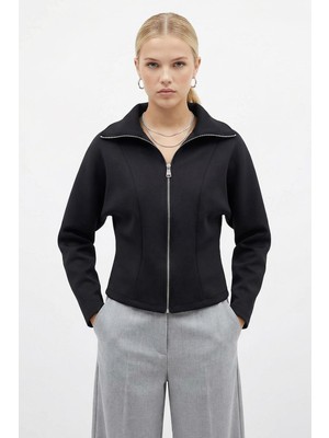 Rays Gömlek Yaka Fermuarlı Hırka Siyah 8366A