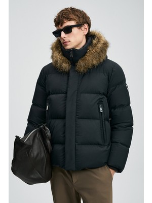 Lufian Josep Kaz Tüyü Erkek Mont Siyah