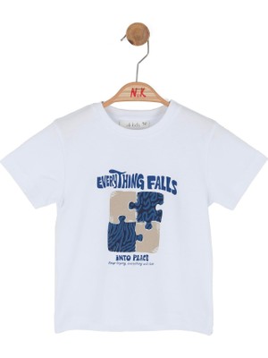 Nk Erkek Bebek Puzzle Tshirt 1-4 Yaş Beyaz-Sax