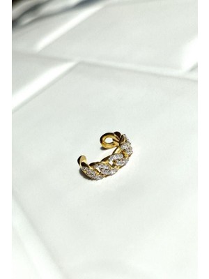 Spossy Silver Jewelry Örgü Zincir Kıkırdak Küpe