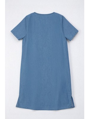 Markapia Kadın Kısa Kollu %100 Pamuk Ince Jean Elbise