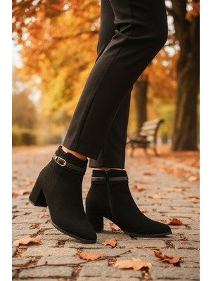 Ayakmod 547815 Z Siyah Süet Kadın Klasik Bot Topuklu Bot