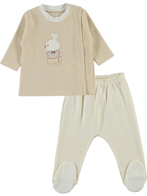 Civil Baby Papyonlu Ayıcık Nakışlı  Zıbın Setleri - Bej 0-1 Ay