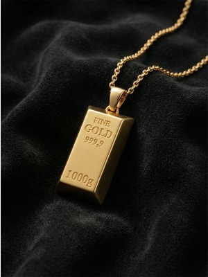 Roza Silver 925 Ayar Gümüş Gold Renk Minyatür Altın Külçe Modelli Tasarım Gümüş Kolye