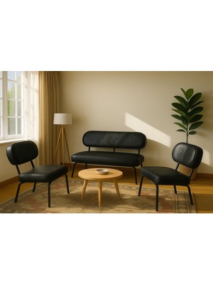 Azra Mobilya Luna Modern Deri Koltuk Takımı | Bekleme Koltuğu | Ofis Koltuk Takımı | Siyah