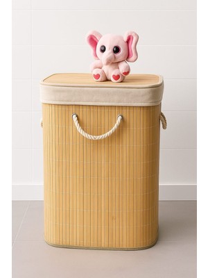 Linyahome Orjinal Bambu Portatif Taşınabilir Çamaşır Kirli Sepeti Kare 50X35