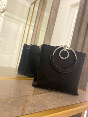 Farbag Uzun Zincirli Premium Kadın Süet El ve Omuz Çantası