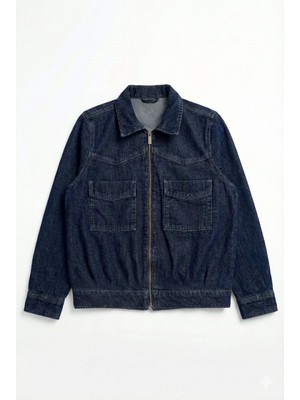 Blue White Kadın Fermuarlı %100 Pamuk Mavi Jean Ceket