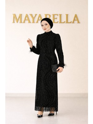 Mayabella Otriş Detaylı Simli Tesettür Abiye