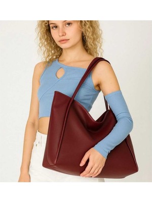 Farbag Kadın Geniş Hacimli Büyük Boy Yumuşak Derili Keten Iş-Okul Çantası