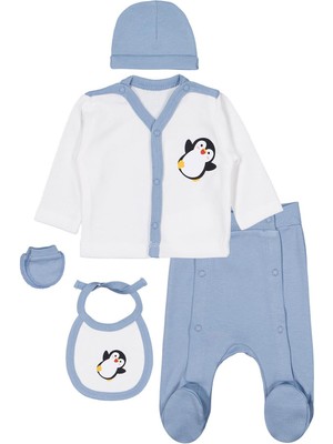 Civil Baby Penguen Emprime  Zıbın Takımları - Mavi Prematüre