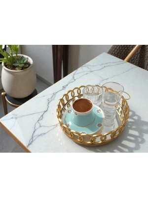 Asel Plast Sultan Gümüş Aynalı Tepsi Tek Kişili Sunum Tepsisi Yuvarlak Tepsi