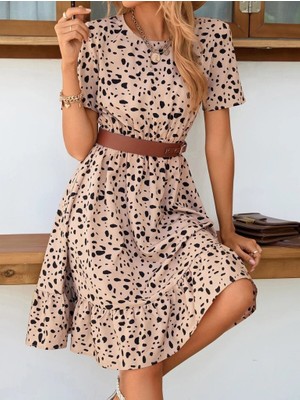 Jane's Janes Kadın Kısa Kollu Bisiklet Yaka Desenli Süprem Elbise