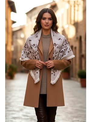 Remsa Kaşmir Örgü Desenli Kare Omuz Şalı 108X108 cm 1300 EKRU01