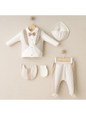 Butik Erkek Bebek %100 Pamuklu - Antialerjik Organik Kumaş Yenidoğan Hastane Çıkışı Zıbın Seti 5 Parça