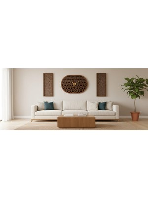 As Tasarım Lazer Venüs Modern Duvar Saati Dekorasyon 45X60 cm ve 2 Li Tablo