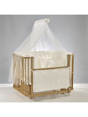 Meltem Kids Bambino Sallanır Anne Yanı Beşik Ahşap Bebek Beşiği 70x110 cm (naturel-ekru)