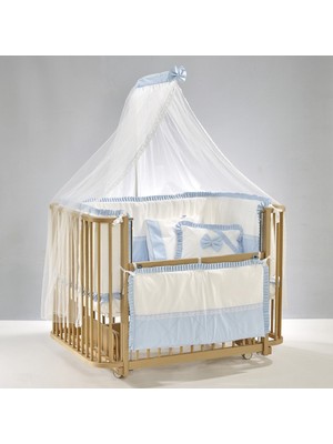 Meltem Kids Bambino Sallanır Anne Yanı Beşik Ahşap Bebek Beşiği 70x110 cm (naturel-mavi)