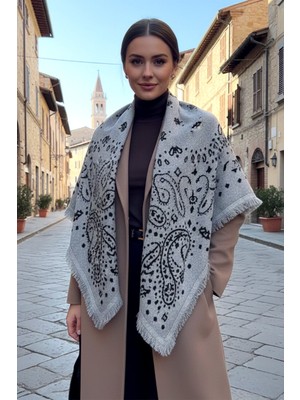 Remsa Kaşmir Örgü Desenli Kare Omuz Şalı 108X108 cm 1300 Gri