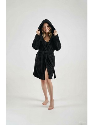 Caspara Wellsoft Premium Kapüşonlu Şapkalı Kadın Bornoz / Sabahlık - Ultra Soft , Sıcak ve Yumuşak