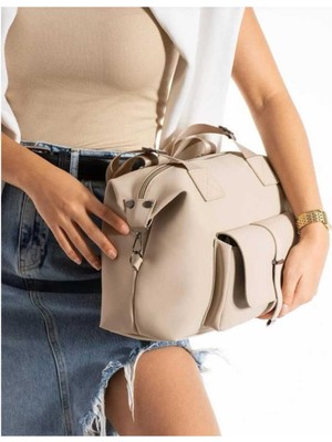 Farbag Kadın Büyük Boy Cepli Salaş Saten El ve Omuz Çantası