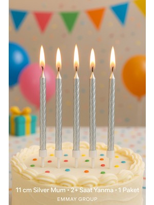 İTHAL Doğum Günü Mumu 11 cm Çubuk Mum Silver, Gümüş Rengi, Parti, Kutlama, Iyiki Doğdun