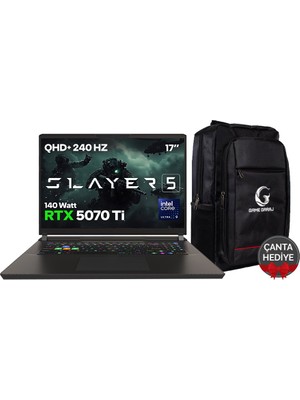 Game Garaj Slayer5 9XL-5070Ti C1 Intel Ultra 9 275HX 32GB Ram 1tb SSD RTX5070Ti 17" Qhd+ IPS 240Hz Freedos Gaming Laptop
