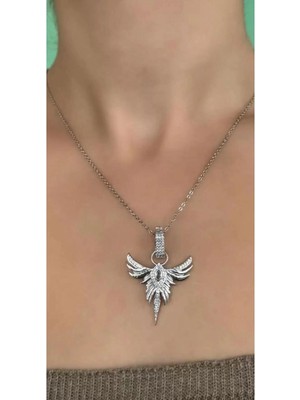 Takıştır Gümüş Renk Anka Kuşu Çelik Kolye