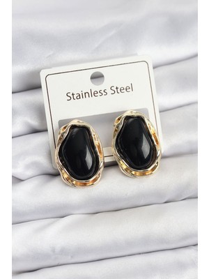 Clariss Siyah Damla Model Pirinç Vintage Kadın Küpe