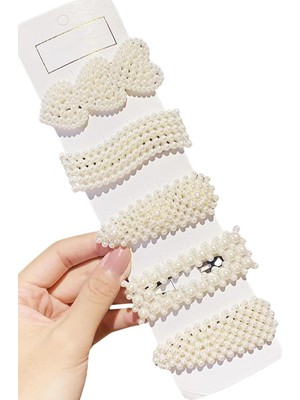 -Kadın 5'li Inci Model Yan Saç Tokası Seti