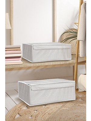 Meleni Home 2 Adet Kapaklı Çok Amaçlı Hurç Saklama Kutusu Organizer Baza 50 x 40 x 19 cm Gri