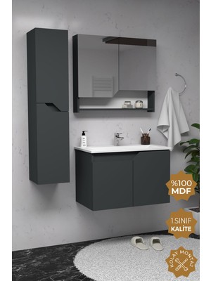Teta Home Napoli 80 cm Mdf Banyo Dolabı Seti + Boy Dolabı