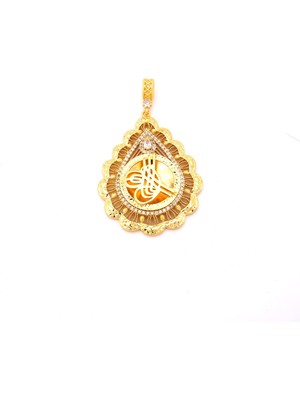 Ferizz Altın Kaplama Zirkon Taşlı Dorikalı Tuğralı Kolye Ucu TGR-749