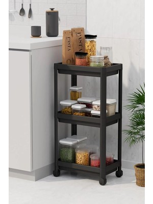 3 Katlı Tekerlekli Raf Ünitesi - Banyo & Mutfak Organizer - Çok Amaçlı Servis Sehpası - Dar Alanlar