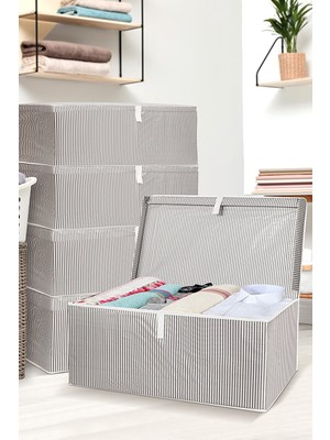 Meleni Home 5'li Kapaklı Çok Amaçlı Hurç Saklama Kutusu Organizer Mega Plus 70 x 40 x 30 cm Gri