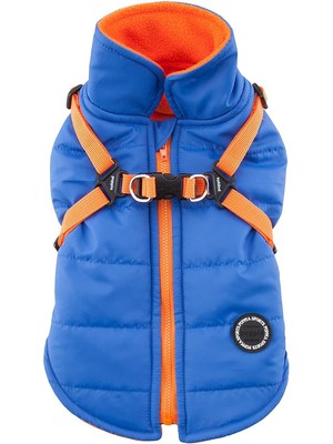VENTO STORE Puppia Dağcı Kış Köpek Montu Su Geçirmez Sıcak Polar Arka Entegre Koşum Takımı ile Mavi Renk