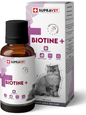 Supravet Plus +B For Cats Biotine Damla 100 ml + Zinc + (Kediler Için Tüy Sağlığı Damlası)
