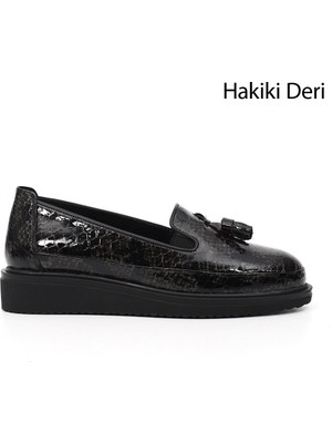 GÖNDERİ Kadın Gri Yılan  GDZA134M0400 Dolgu Taban Püsküllü Hakiki Deri Ayakkabı