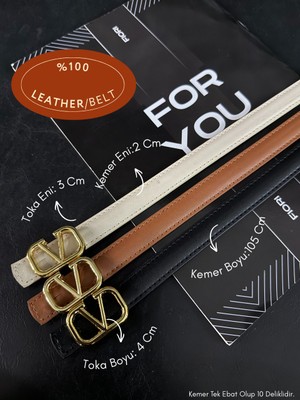 Fiori 3'lü Hakiki Bombeli Deri V Toka Detaylı Kadın Kemeri, Pantolon Kemeri, Ceket Kemeri, Elbise Kemeri