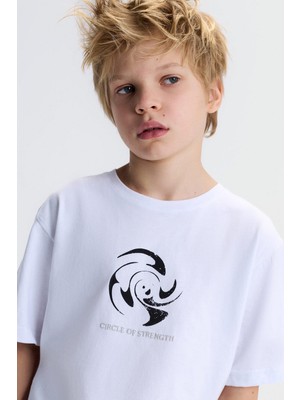 Nk Erkek Çocuk Circle Tshirt 8-14 Yaş Ekru-Siyah