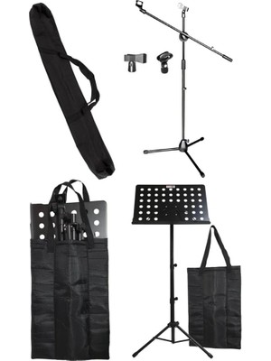 NT104-MS06 Nota Standı Sehpası + Mikrofon Sehpası Paketi (Taşıma Çantaları Hediye)