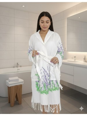 Nevin Acar Lavanta Desen Bambu Peştemal Bornoz