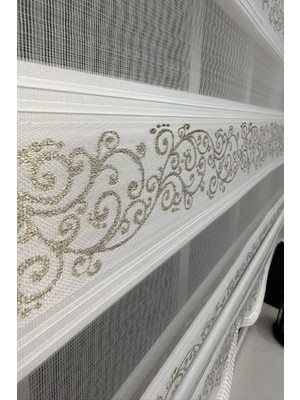 StorBurada Zebra Stor Perde Altın Sarmaşık Desen Etek Dilimli STB9300 V 02